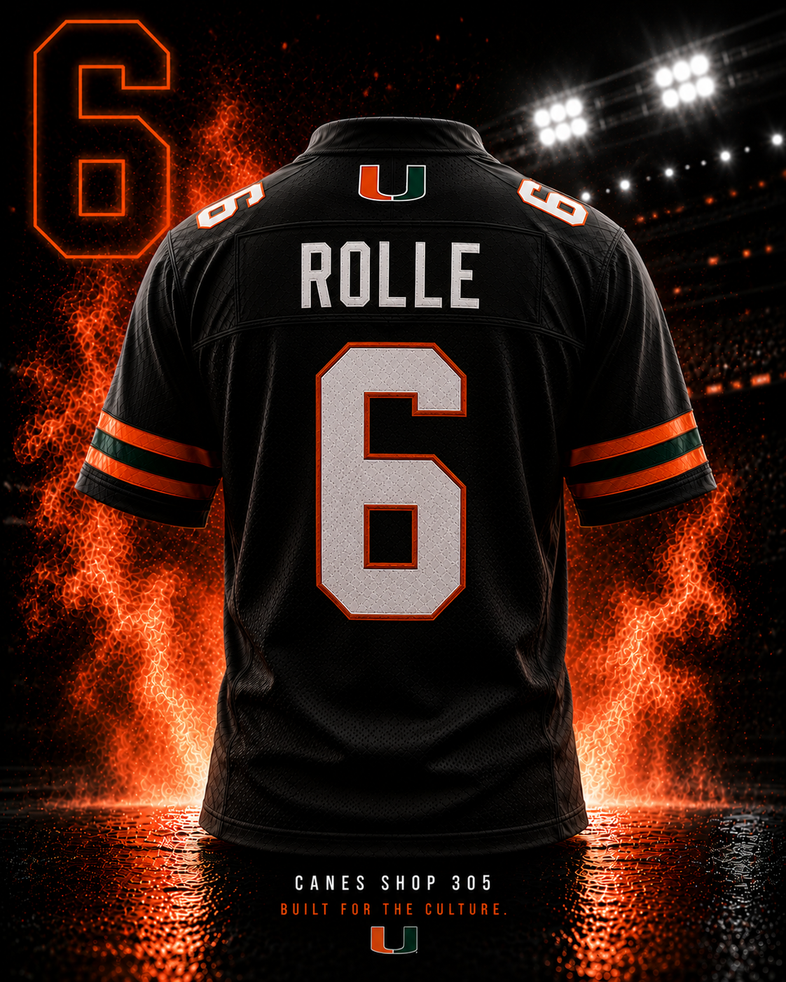 Antrel Rolle #6 Miami Hurricanes Throwback Jersey back view