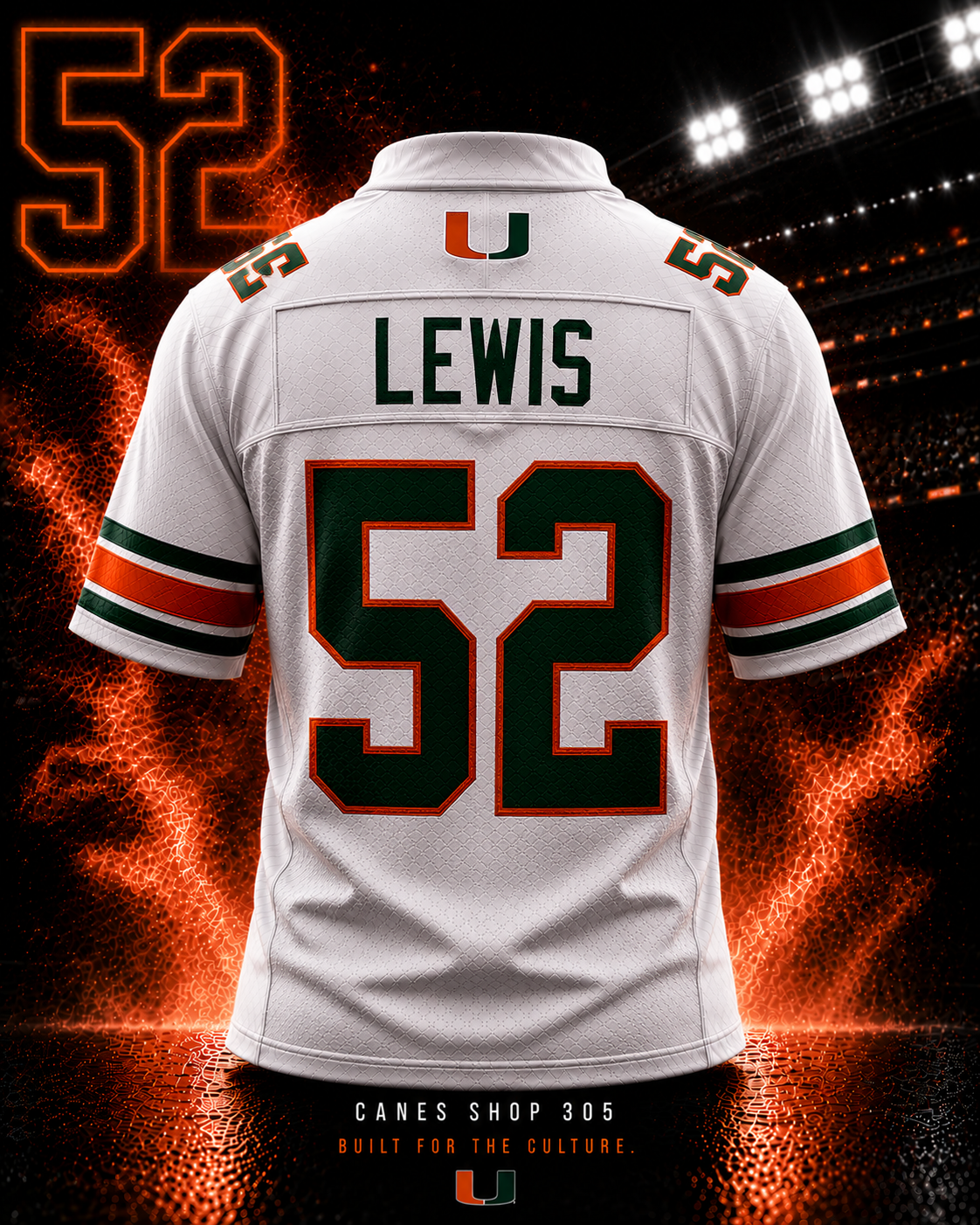 Ray Lewis #52 Miami Hurricanes Throwback Jersey back view