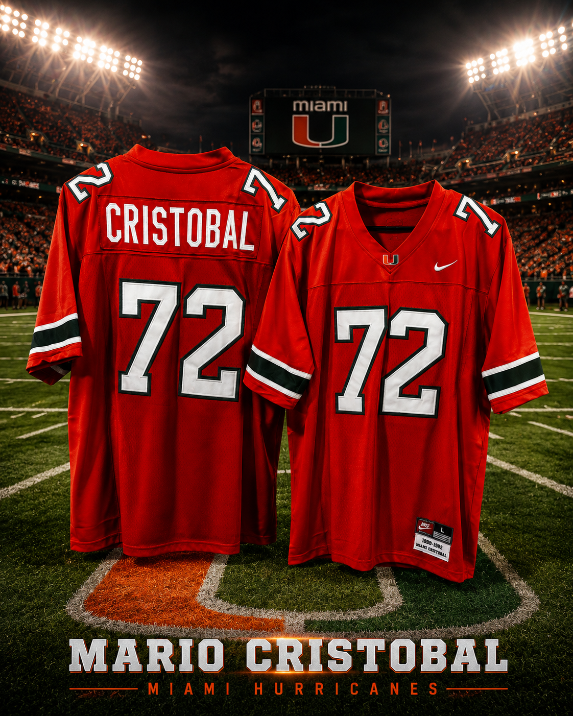 Mario Cristobal #72 Miami Hurricanes Throwback Jersey