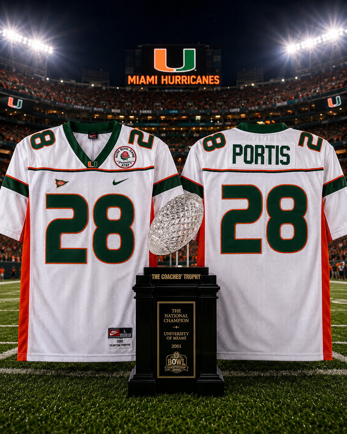 Clinton Portis #28 Miami Hurricanes Throwback Rose Bowl Jersey